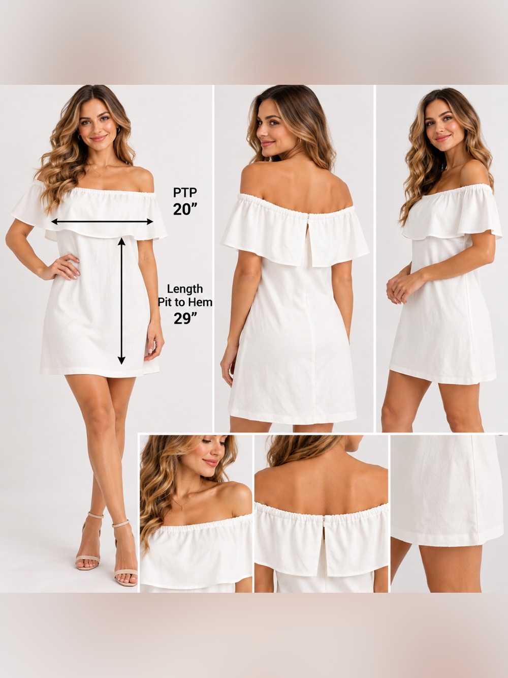 Charles Henry Off Shoulder White Ruffle Mini Dress Size L NWT